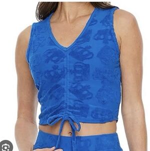 Juicy Couture Y2K Royal Blue Terry Cloth Sleeveless V-Neck Crop Top NWT